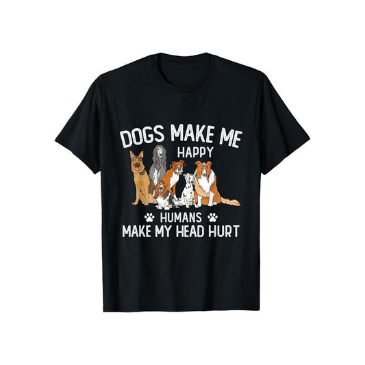 1pc Men'S Casual Round Neck T-Shirt - Dogs Make Me Happy, Humans Make My Head Hurt - Summer Cotton Tee with Geometric Dog Print - Regular Fit, Stretch Fabric - Funny Gift for Dog Lovers made in usa