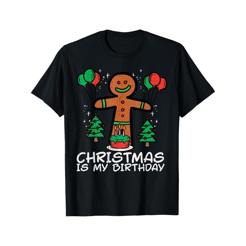 1pc Men'S Christmas Birthday T-Shirt - Gingerbread Man Print, Crew Neck, Casual Style, 100% Cotton, Slight Stretch, Summer Knit Fabric, Regular Fit made in usa