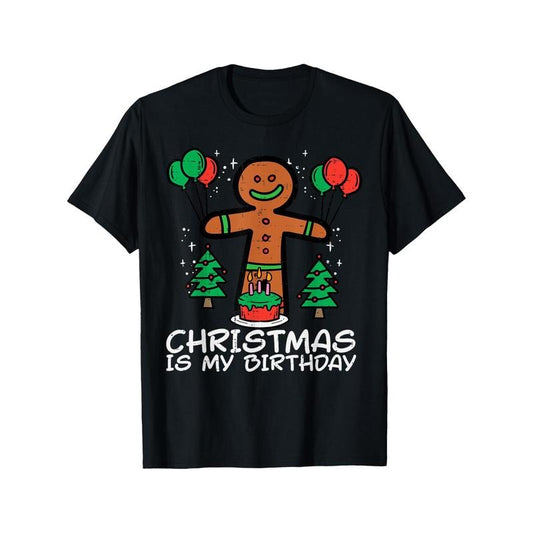 1pc Men'S Christmas Birthday T-Shirt - Gingerbread Man Print, Crew Neck, Casual Style, 100% Cotton, Slight Stretch, Summer Knit Fabric, Regular Fit made in usa
