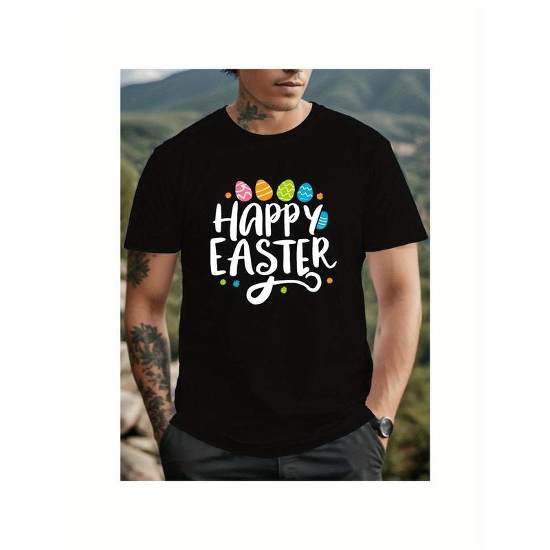1pc Men'S Happy Easter Vintage-Inspired Cotton T-Shirt, 100% Cotton Fabric, Crew Neck, Short Sleeve, Regular Fit, Weekend Casual Wear, All-Season Casual Wear, 180gsm - Ideal for Valentines New Year'S Day Father'S Day Christmas made in usa
