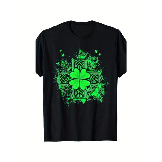 1pc Men'S Vintage-Inspired Graphics Tee, 100% Cotton Fabric, Crew Neck, Short Sleeve, Regular Fit, Weekend Casual Wear, All-Season Casual Wear, 180gsm - Ideal for St. Patrick'S Day Made in USA