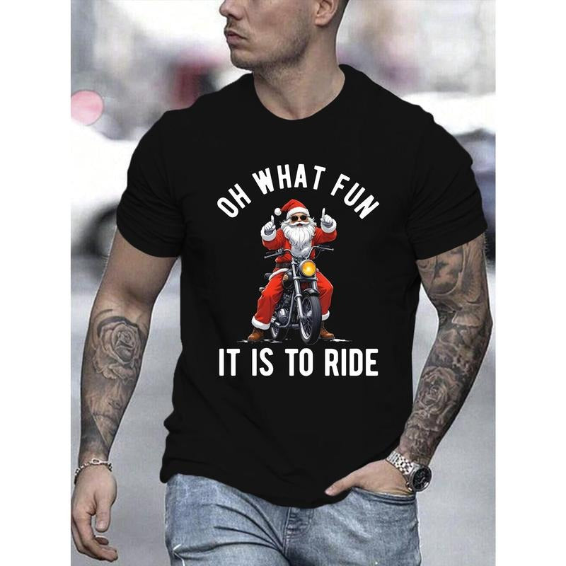 1pc Men's Christmas Motorcycle Santa 3D Print T-Shirt - Casual Cotton Round Neck Short Sleeve Tee for Summer Outdoor Made in USA