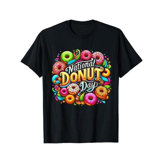 1pc National Donut Day T-Shirt - 100% Cotton Casual Round Neck Tee, High Stretch Fabric, Printed Design for Donut Lovers, Unisex for All Seasons made in usa