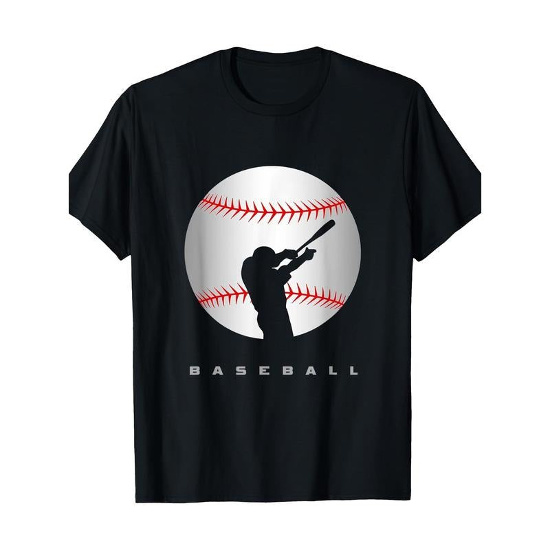 1pc Sports Fan Baseball Bat & Ball Print T-Shirt - 100% Cotton Crew Neck Tee - Knit Fabric Non-Stretch - All-Season Adult Casual Wear - Regular Fit made in usa