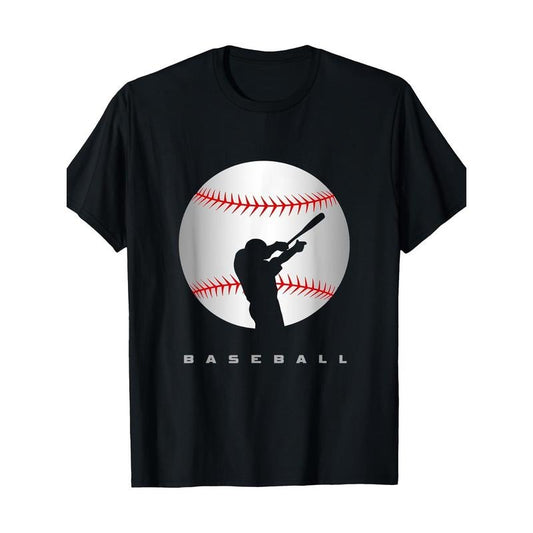 1pc Sports Fan Baseball Bat & Ball Print T-Shirt - 100% Cotton Crew Neck Tee - Knit Fabric Non-Stretch - All-Season Adult Casual Wear - Regular Fit made in usa