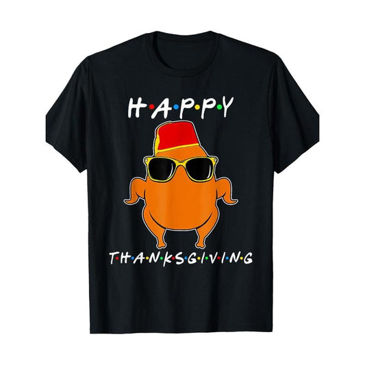 1pc Thanksgiving Turkey T-Shirt for Men - 100% Cotton, Crew Neck, Short Sleeve, Geometric Pattern, All-Season Casual Tee, Slight Stretch, 220gsm - Funny Friends Graphic Print made in usa