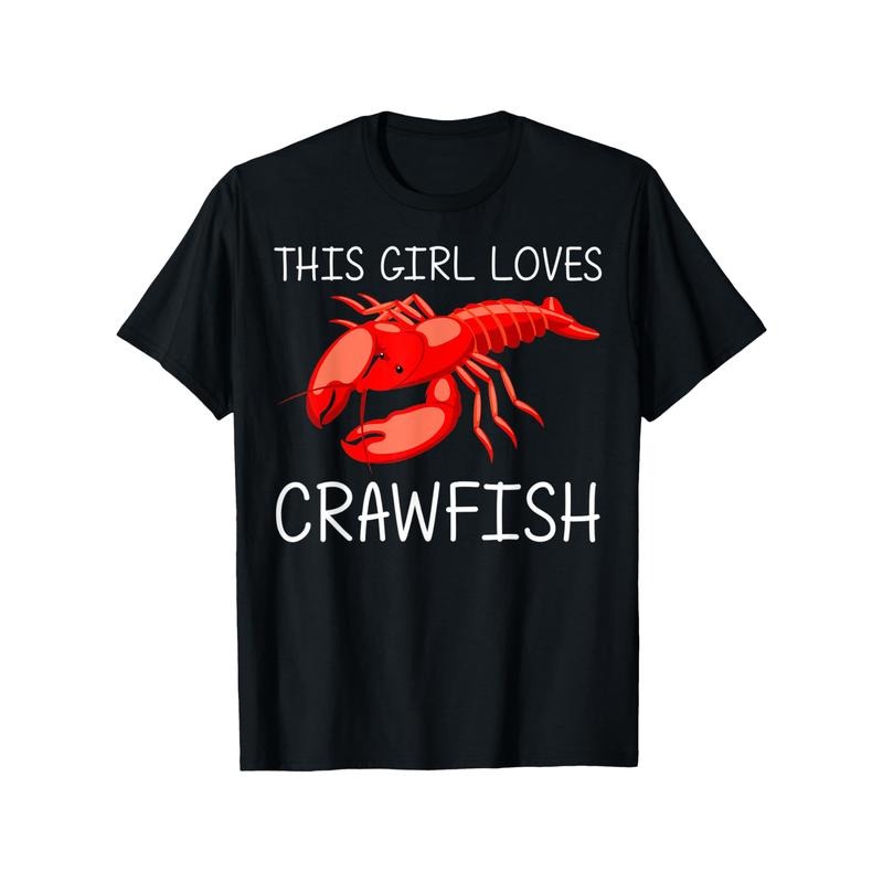 1pc Unisex Boho Style Cotton T-Shirt with Crayfish Print - Casual Crew Neck, Short Sleeve, Regular Fit, Knit Fabric, Slight Stretch, All-Season Comfort, Seafood Enthusiast Apparel, Sizes S-XXXL made in usa