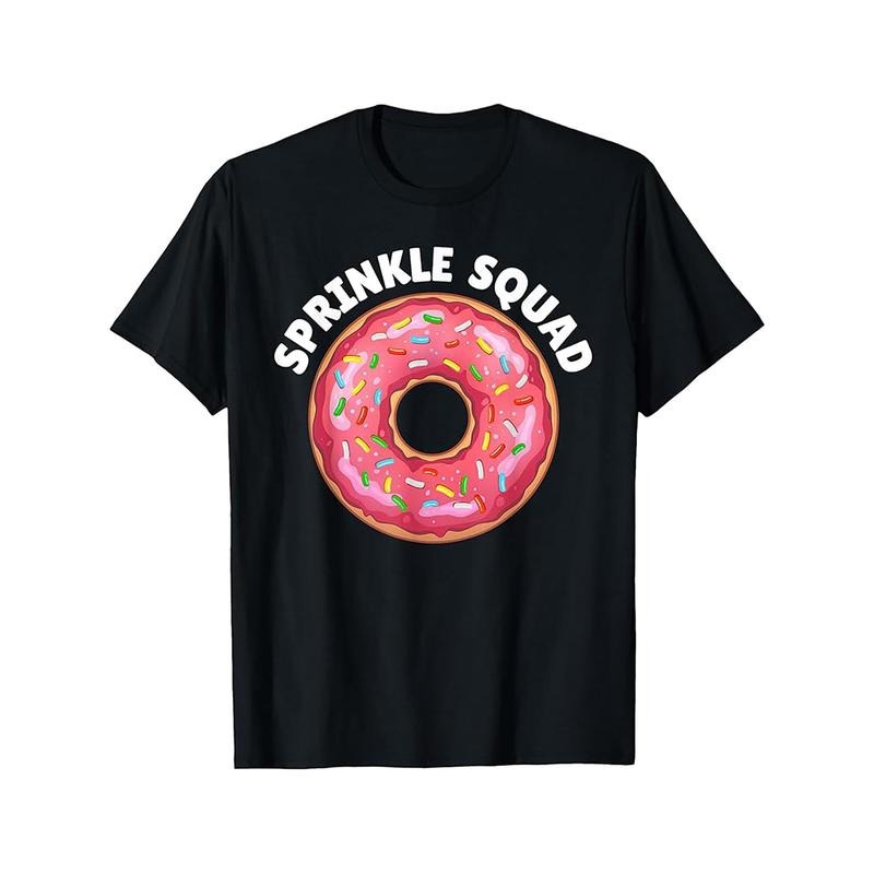 1pc Unisex Cotton T-Shirt with Cool Donut Print, Casual Crew Neck, Slight Stretch Knit Fabric, Regular Fit, All-Season Comfort for Adults - Perfect for Doughnut Lovers made in usa