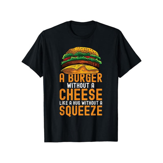 1pc Unisex Cotton T-Shirt with Hamburger & Cheese Print - Casual Crew Neck, Short Sleeve, All-Season Comfort, Black - Perfect for BBQ & Fast Food Lovers, Sizes S-XXXL made in usa