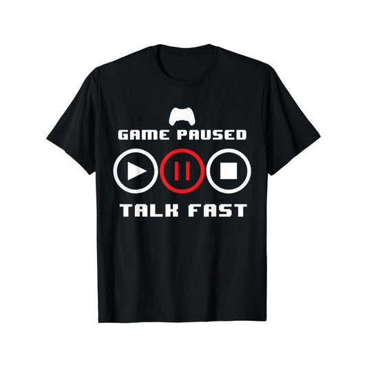 1pc Unisex Cotton T-Shirt with Video Game Pause Print - Round Neck, Short Sleeve, Regular Fit, Sports Style, Summer Tee for Men and Women made in usa