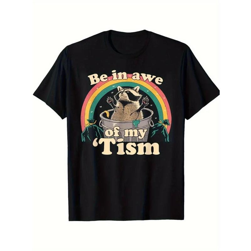 1pc Unisex Novelty Cotton T-Shirt with "Be in Awe of My 'Tism" Print, Casual Crew Neck Short Sleeve Tee, Comfortable Knit Fabric, All-Season Fashion Top - Ideal Christmas Gift made in usa