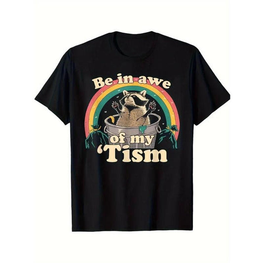 1pc Unisex Novelty Cotton T-Shirt with "Be in Awe of My 'Tism" Print, Casual Crew Neck Short Sleeve Tee, Comfortable Knit Fabric, All-Season Fashion Top - Ideal Christmas Gift made in usa