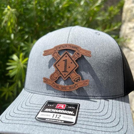 1st Battalion 11th Marines Leather Hat Patch Richardson Hat Mesh Back Snap Back | Salty Vet |