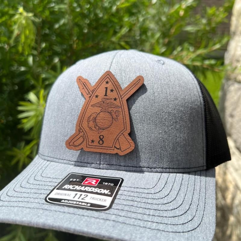 1st Battalion 8th Marines Leather Hat Patch Richardson Hat Mesh Back Snap Back | Salty Vet |