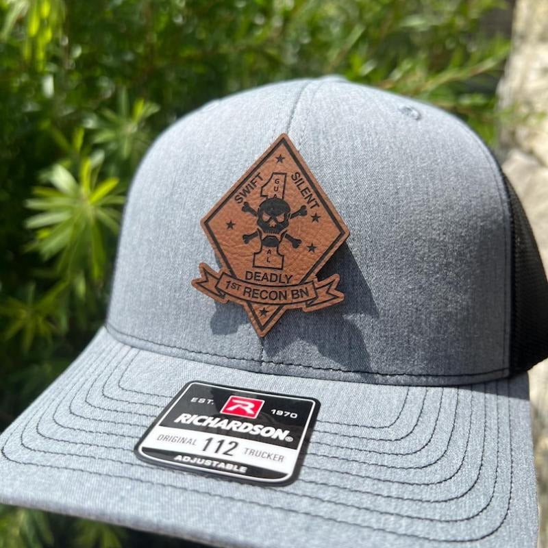 1st Recon Battalion Leather Hat Patch Richardson Hat Mesh Back Snap Back | Salty Vet |