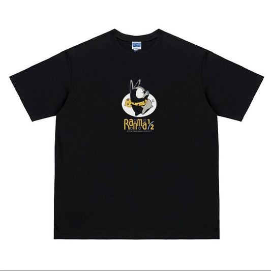 Ranma 1/2 "P-chan" Heavyweight Vintage Tee 100% Cotton OVERSIZED Anime T-shirt Menswear Top Crew Necks Tshirt Casual Streetwear Black Crewneck Tropical Shortsleeve