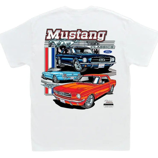 Ford Mustang Classics White T-Shirt 1964-1/2 1965 1966 1967 1968 289 Pony Car GT GTA