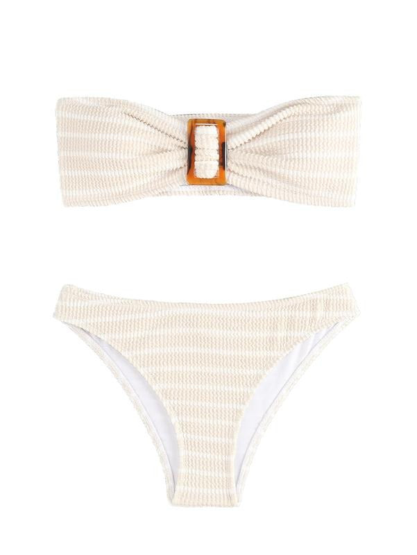 2 Piece Strapless bathingsuit Striped Bandeau High Waisted Thong Bikini Set Bathing Suit