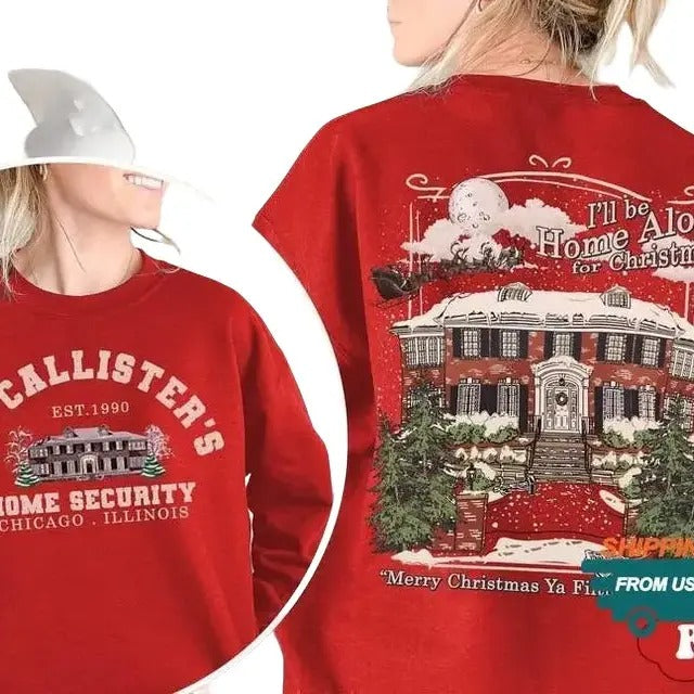 2-Side McCallister Home Security Shirt, Christmas Movie Sweatshirt, Home Alone Kevin Sweater, McCallister Shirt, Xmas Movie Shirt Comfort Cotton