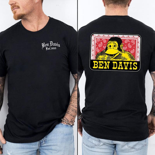 2 Sides BEN DAVIS Vintage 90s Rare T- Shirt - Black Short Sleeve Brand Top - Male Casual Style T-Shirt