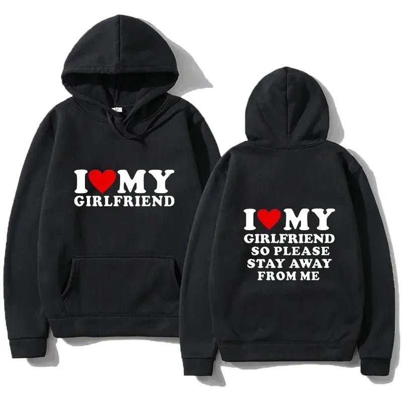 2 Sides, I Love My Girlfriend Printed Hoodie Couple Fashion Sports Shirt Harajuku Casual Top, Gift For Boyfriend, Valentine Sweatshirt