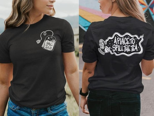2 Slide Design, ACOTAR The Suriel Tea Co Spill The Tea Officially Licensed Sarah J Maas Unisex Short Sleeve Tee - Vintage Black