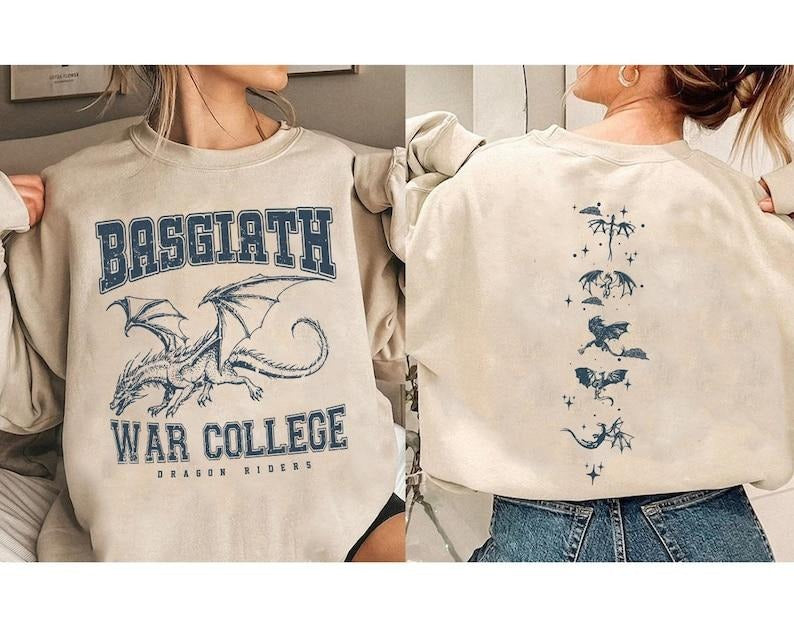 2 Slide Design, Fourth Wing Double-Sided Sweatshirt, Basgiath War College Shirt, Basgiath War College Gift, Fourth Wing Shirt, Bookish Dragon Rider Shirt