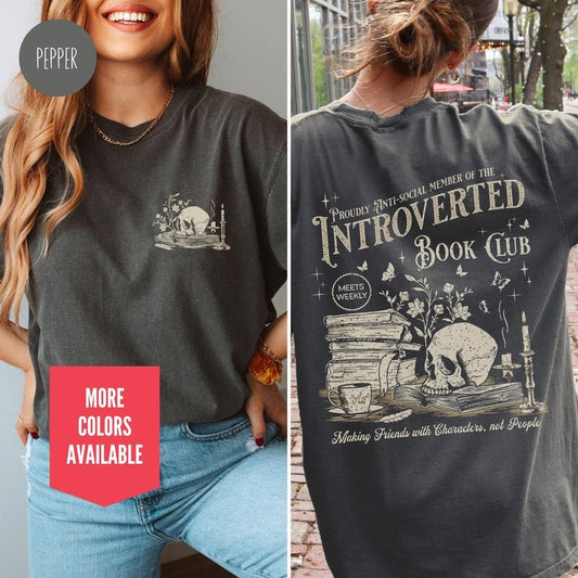 2 Slide Design, Introverted Reading T-Shirt for Antisocial Romance Reader and Book Lover Gift For Introvert Vintage Distressed Shirt Bookish Shirt for Women