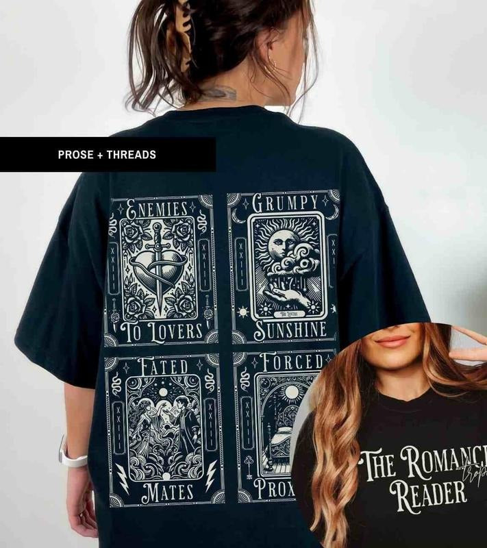2 Slide Design, Romance Trope Reader T-Shirt Enemies To Lovers Tarot Card Shirt Literary Shirt Light Academia Romantasy Bookstagram Merch Booktok Merch