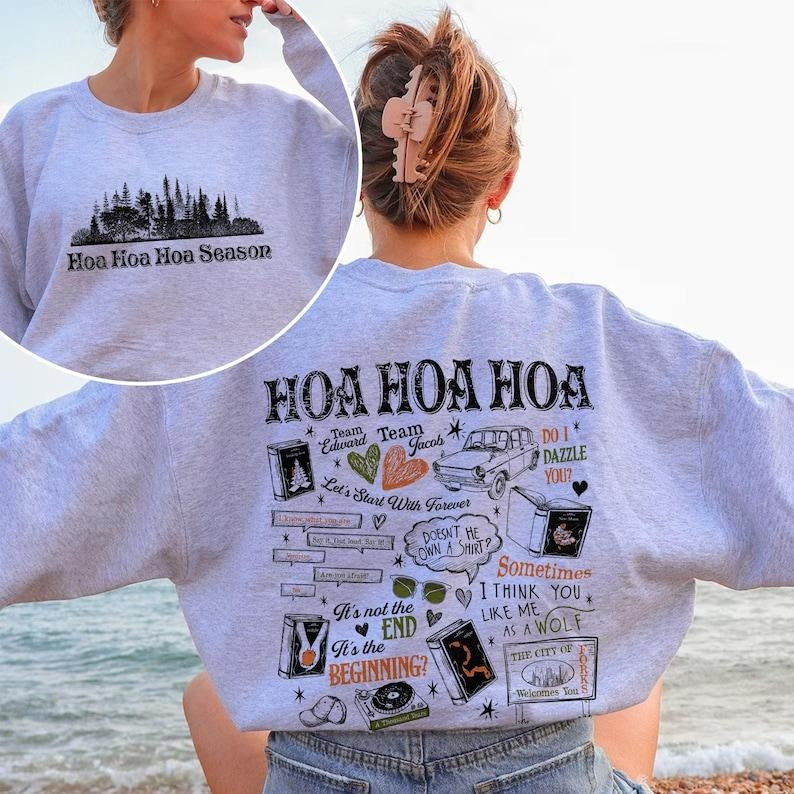 2 Slide Design, Twilight Hoa Hoa Hoa Shirt Sweatshirt Hoodie, Hoa Hoa Hoa Season, Forks Washington Crewneck, Twilight Inspired Sweatshirt, Cozy Season