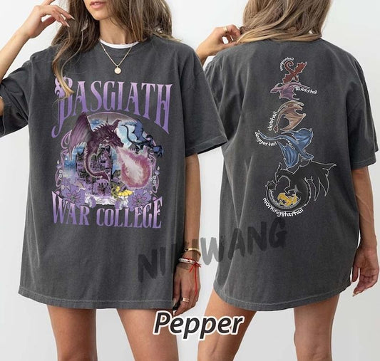 2 Slide Design, Vintage Basgiath War College T-Shirt, Fourth Wing T-shirt, Dragon Rider Shirt, Violet Sorrengail, Xaden Riorson.