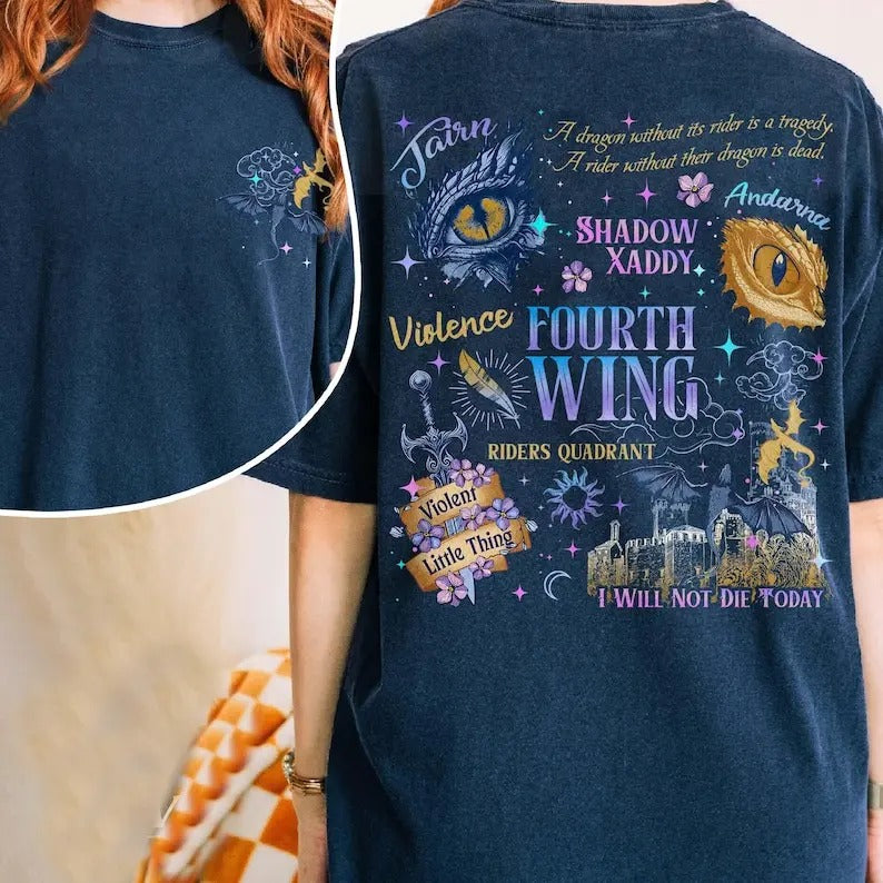 2 Slides, Fourth Wing Basgiath War College T-Shirt, Dragon Rider Shirt, the Empyrean Series Shirt, Violence Shirt, Shadow Xaddy Shirt Shortsleeve