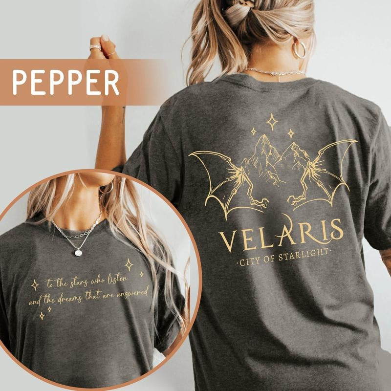 2 slide design,  Acotar Velaris City Of Starlight T-Shirt, A Court Of Thorns And Roses T-shirt, Bookish Book Lover, Gift For Bookworm Shortsleeve