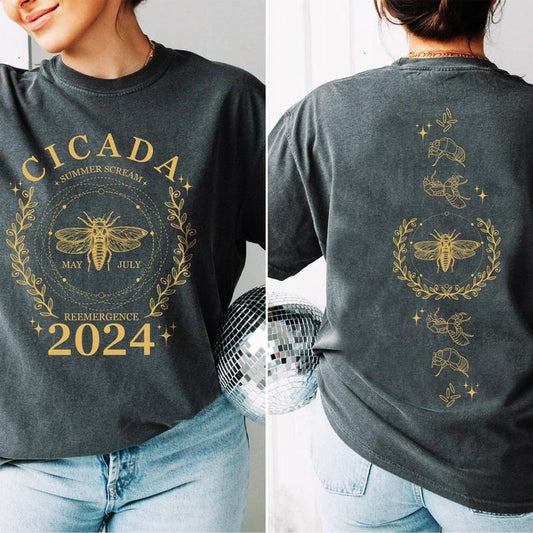 2 slide design, Cicada brood 2024 tshirt, year of the cicada shirt, summer swarm tee, insect lover gift, dark cottagecore, cicada scream, Gift For Her