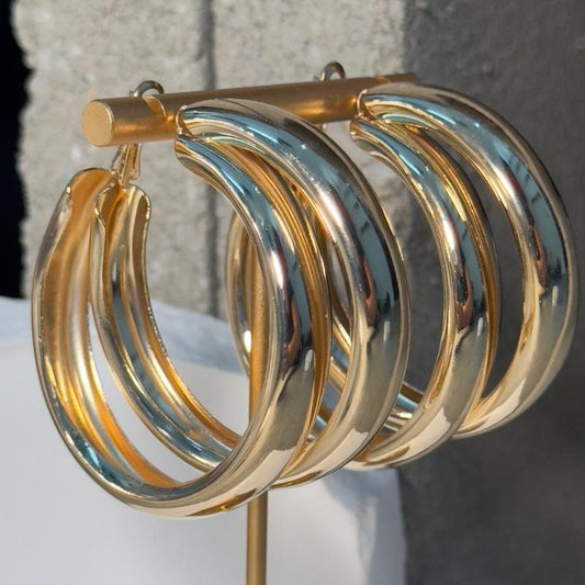 2 to Tango Layer Hoop Earrings - Simple Design Gold-Tone Fashion Accessory