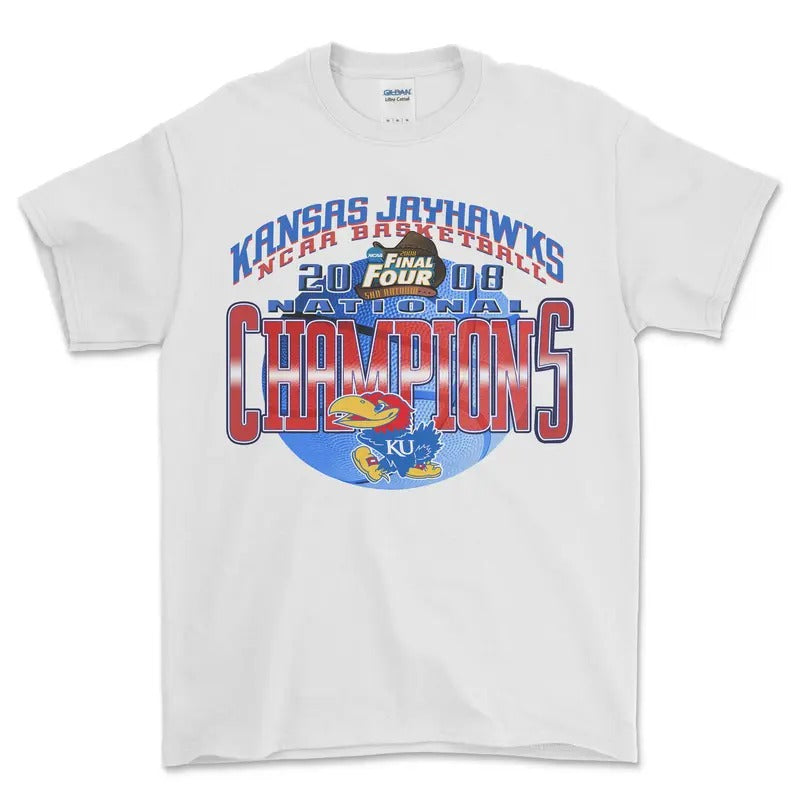2008 NCAA Final Four Kansas Jayhawks Champions T-Shirt, graphic vintage sports tees for men