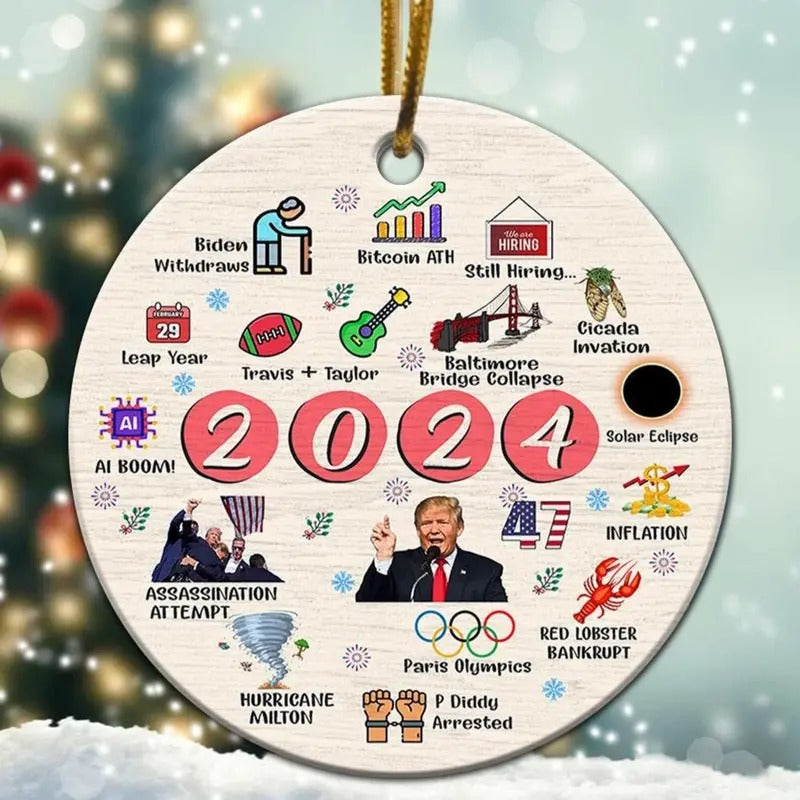 2024 Christmas Ornament, 2024 Year in Review Ornament, Major Notable Events Ornament, Funny Cute Year to Remember Commemorative Ornament