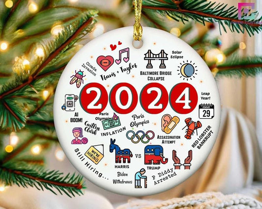 2024 Christmas Ornament, 2024 Year in Review Ornament, Major Notable Events Ornament, Funny Cute Year to Remember Commemorative