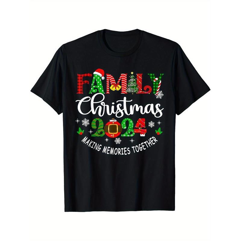 2024 Family Christmas Matching Outfit T-Shirt - Soft, Breathable, Comfortable Short Sleeve Tee for Men - Daily Wear, All Season, Black Made in USA