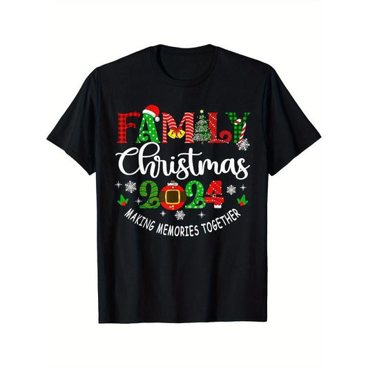 2024 Family Christmas Matching Outfit T-Shirt - Soft, Breathable, Comfortable Short Sleeve Tee for Men - Daily Wear, All Season, Black Made in USA