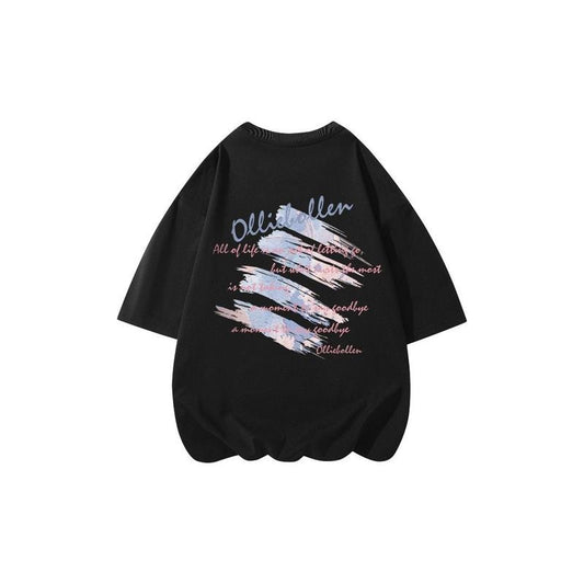 2025 American High Street Hand-Painted Graffiti Letter Printing Loose Shoulder round Neck Heavy Short Sleeve T-shirt