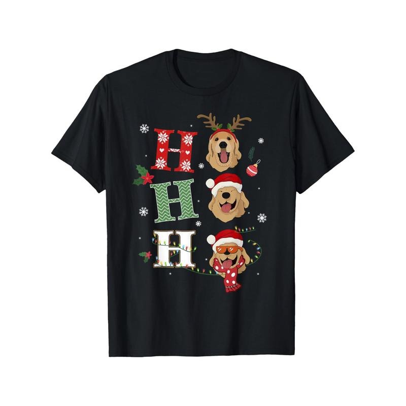 220g Cotton Ho Ho Ho Retrievers Golden Xmas Outfit Christmas Costume Men's T-shirt, Casual Round Neck Short Sleeve, Comfortable, Four Seasons Wear made in usa