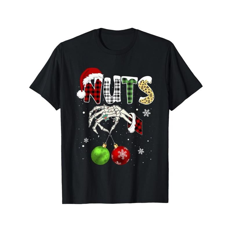 220g Four Seasons Comfortable Cotton Chestnuts Christmas Chest Nuts Xmas Couple Matching Costume Men's T-shirt with Casual Round Neck Short Sleeve and Personality Print Pattern made in usa