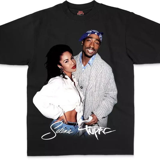 2PAC & SELENA QUINTANILLA Cotton Streetwear T-Shirt Menswear