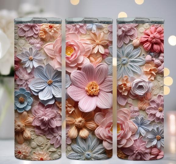 3D Embroidered Flowers Tumbler