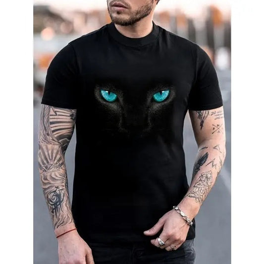 3D Heartbeat & Airplane Graphic Print Short Sleeve Crew Neck T-Shirt - Men's Trendy Color Block Shirts with Summer Outdoor Style and Comfortable WearMade in USA