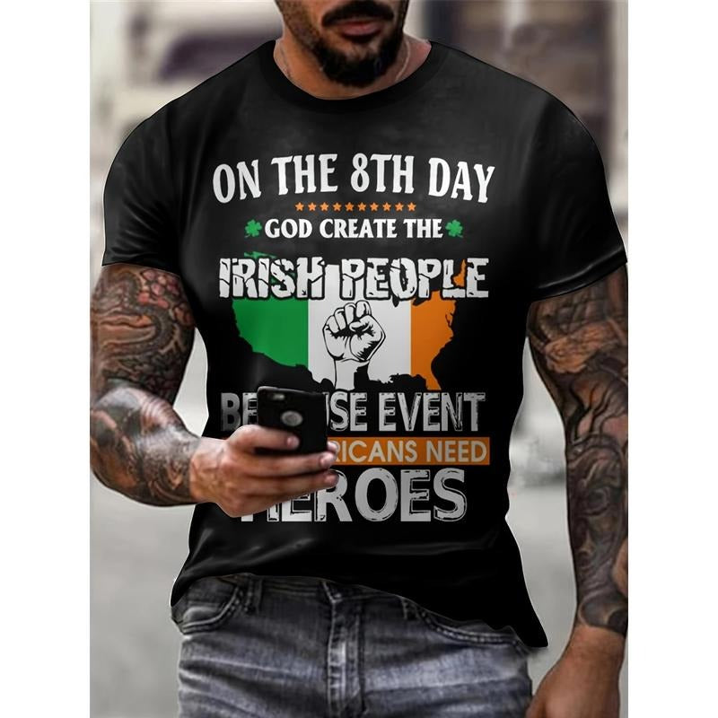 3D IRISH PEOPLE Print Men's Fashion Short Sleeve Crew Neck T-shirt, Summer Outdoor Made in USA