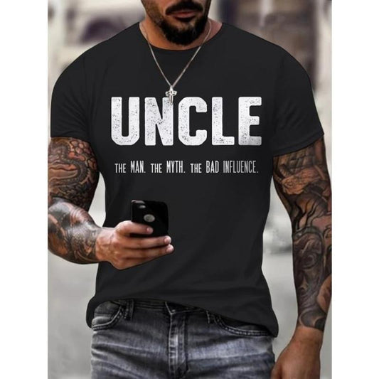 3D Letter UNCLE Print T-shirt - Stylish Mens Design with Fashionable Color Block Pattern, Comfortable Short Sleeve Style, and Classic Crew Neck Collar - Perfect for Warm Summer Days and Ideal for Outdoor Activities Made in USA
