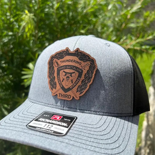 3rd Battalion 4th Marines Leather Hat Patch Richardson Hat Mesh Back Snap Back | Salty Vet |