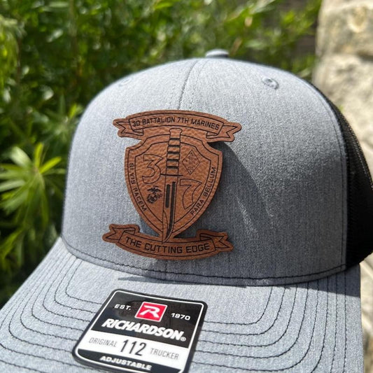 3rd Battalion 7th Marines Leather Hat Patch Richardson Hat Mesh Back Snap Back | Salty Vet |